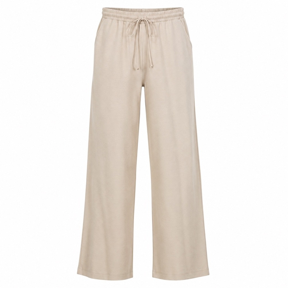 Womens Pants XXL Polyester Beige Wide Leg High Waist Minimalist Drawstring NWT